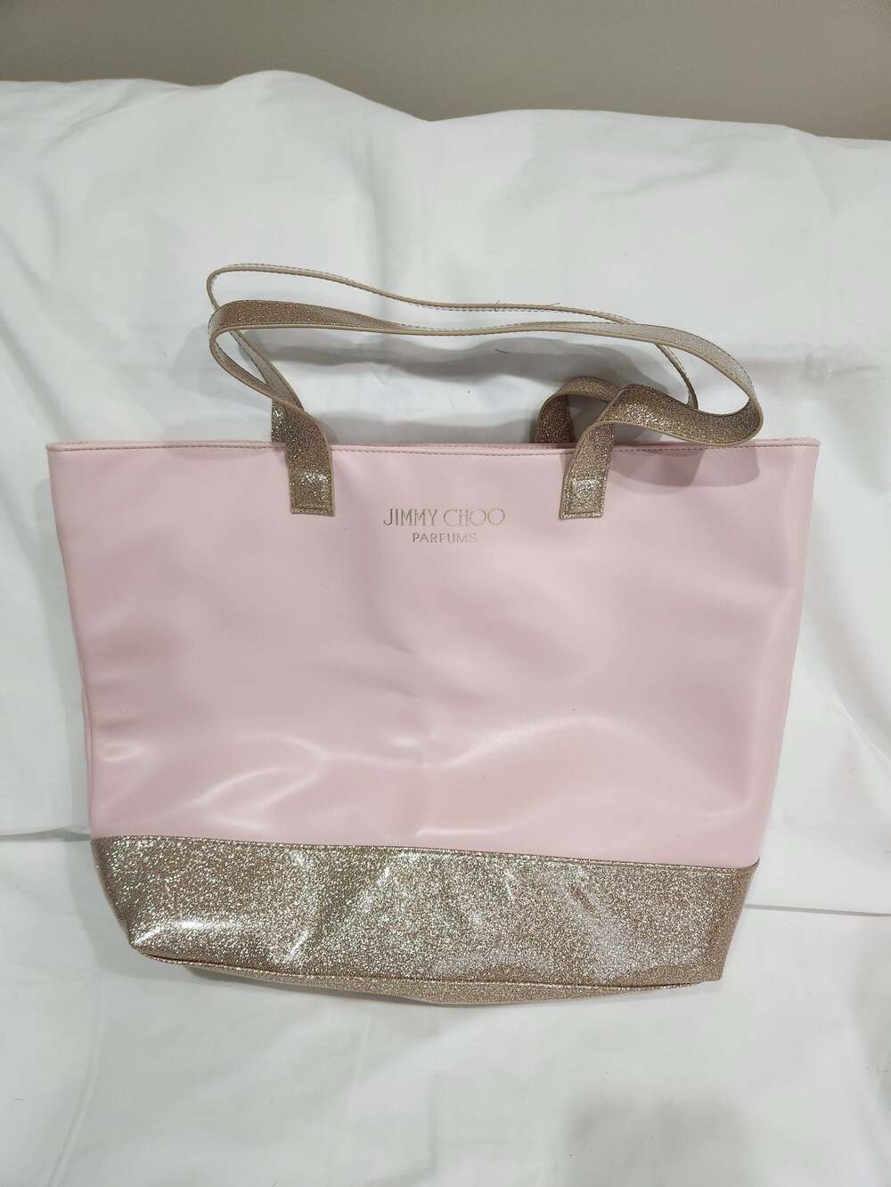 Jimmy Choo Parfums Pink and Gold Glitter Tote Bag